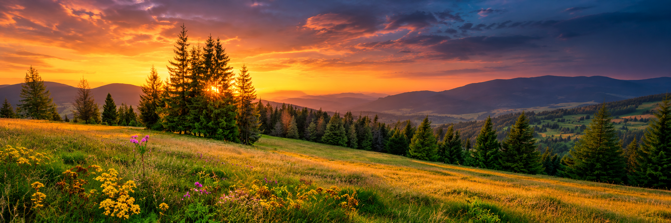 Paisagem contemplativa ao pôr do sol